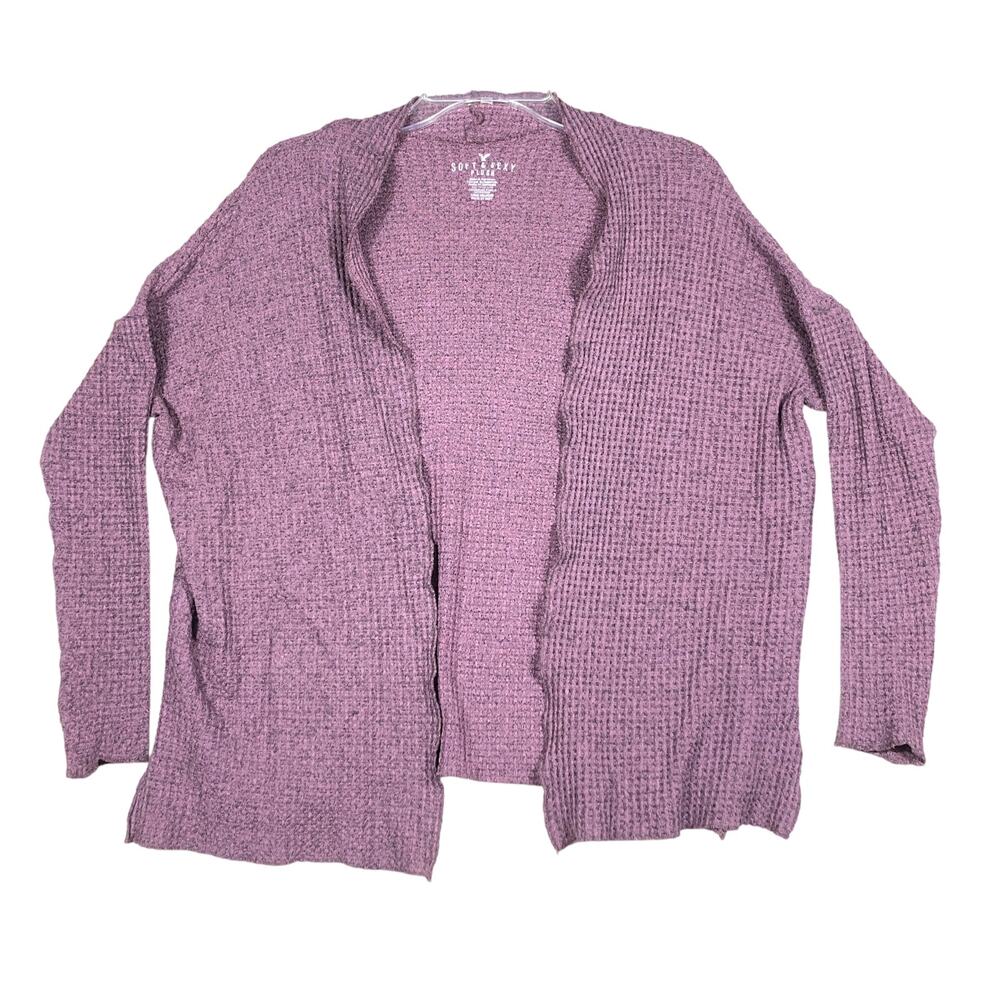 American Eagle Soft & Sexy Plush Cardigan Womens XS Purple Waffle Knit